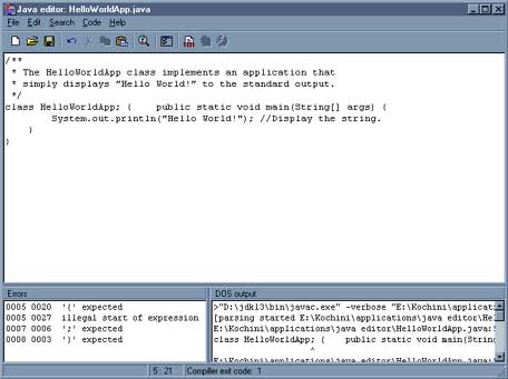 Screenshot of Java editor